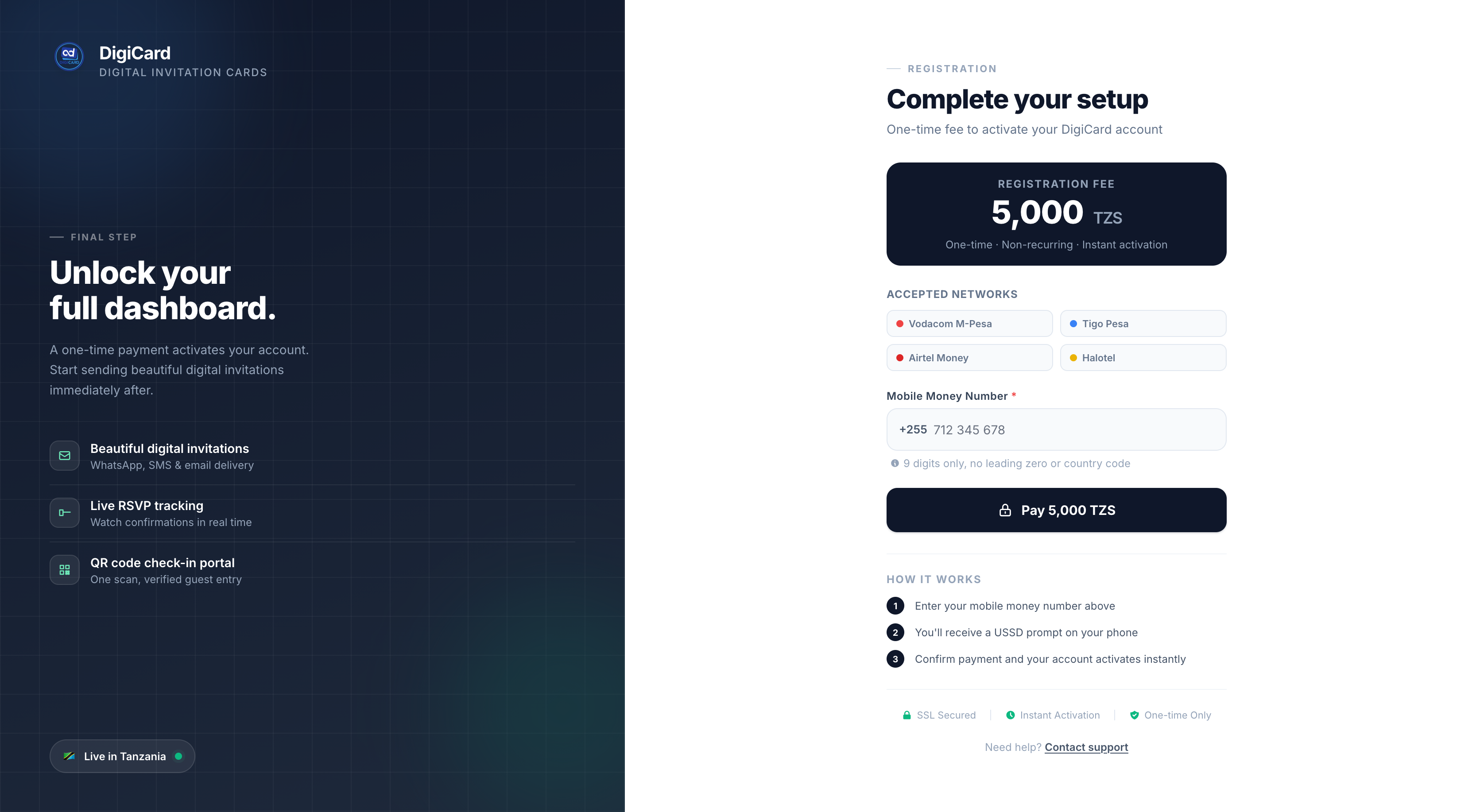 DigiCard registration payment page